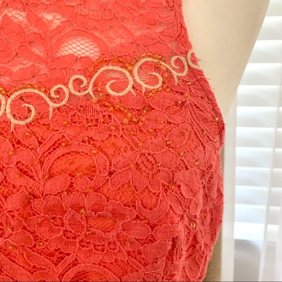 3/$15 Lush Sweetheart Lace Beaded Crop Top in Coral - Picture 5 of 9